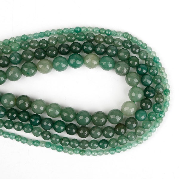 Genuine Natural Green Aventurine Faceted Round Beads, 15"/str 4mm 6mm 8mm 10mm