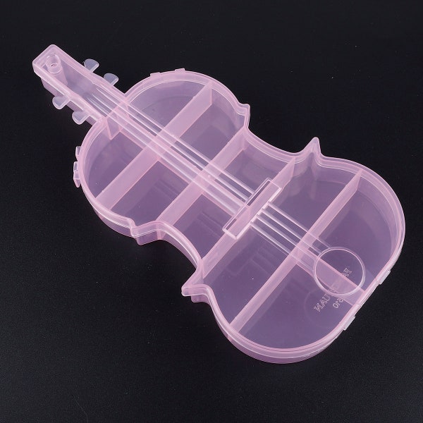 Pink Violin Transparent Jewelry Storage Box - Ring Earring Beads Case Plastic Portable Organizer Box