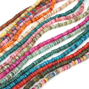 8mm Natural Shell Heishi Beads 16 Different Color Choices, Pink Blue Green Rainbow Orange Yellow Multi Color, 180-190 pieces, 15 Strand image 8