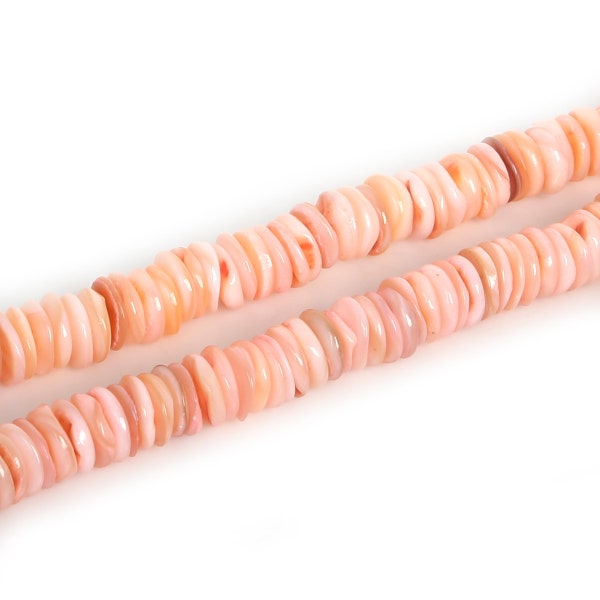 9mm Pink Natural Shell Heishi Beads, 1mm-2mm Thickness, 15" Strand