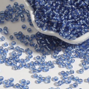12/0 8/0 6/0 Perle di semi Blu Rondelle 2mm 3mm 4mm - Perle di semi di vetro blu foderate in argento - Rocailles blu - Perline di semi blu