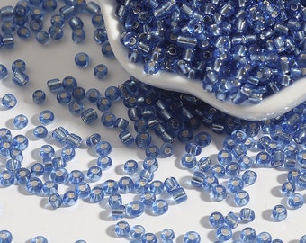 12/0 8/0 6/0 Blue Rondelle Seed Beads 2mm 3mm 4mm - Silver Lined Blue Glass Seed Beads - Blue Rocailles - Blue Seed Beads