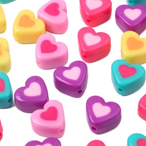17x15mm Acrylic Heart Beads - Heart Charm Heart Beads in Black Pink Green Purple Yellow - 11mm Thick - 2mm Hole Size - 10 Pcs