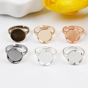 10pcs Ring Setting Blank Bezel Adjustable rings - Gold, Silver, Bronze, Rose Gold, Rhodium, Black
