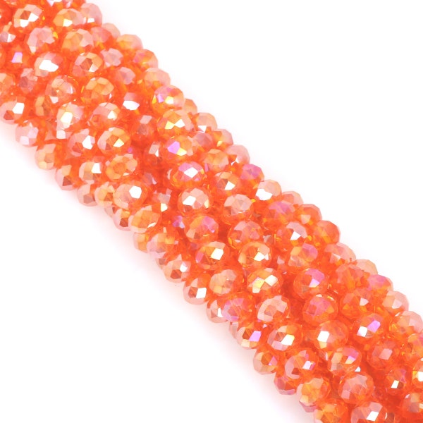 Glass Rondelle Orange AB Beads - 3mm 8mm - Orange AB Briolette Spacers Crystal Glass Rondelle Czech Style