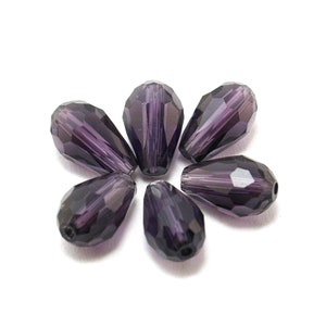 10pcs - Violet Purple Crystal Glass Faceted Pear Teardrop Beads, 8x11mm 10x15mm