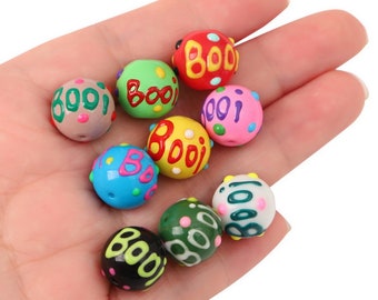 14mm Hand Painted Halloween Glass Beads - Cute Halloween Ghost Beads - Boo Beads - Halloween Jewelry Ghost Jewelry Halloween Party - 10 Pcs