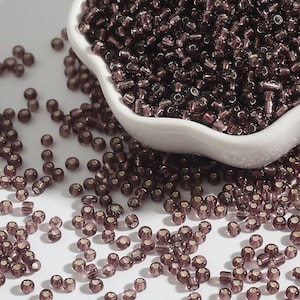 12/0 8/0 6/0 Purple Rondelle Seed Beads 2mm 3mm 4mm - Perle di Semi in Vetro Viola Foderato Argento - Rocailles Viola - Perle di Semi Viola