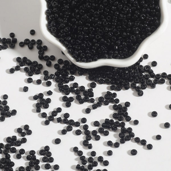 12/0 8/0 6/0 Perles de graines opaques noires 2mm 3mm 4mm - Rocailles noires - Perles de graines noires