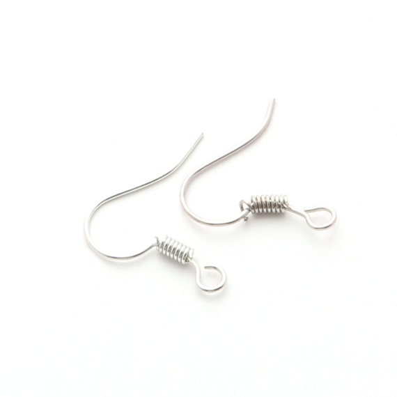 200 Pcs Silver Earring Hooks, Raw Steel Ear Wires, Coil French Hooks,  Earring Component Findings, Bulk Wholesale