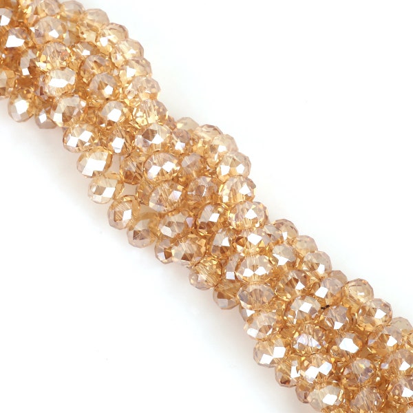 Light Natural Brown AB Champagne Clear Glass Crystal Rondelle Beads, Natural Clear Quartz, Clear Oval Faceted Beads, 2mm 3mm 4mm 6mm 8mm