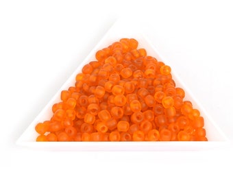 Lot De 12 Perles De Verre Orange - Rocaille Ronde - Pour Création De Bijoux