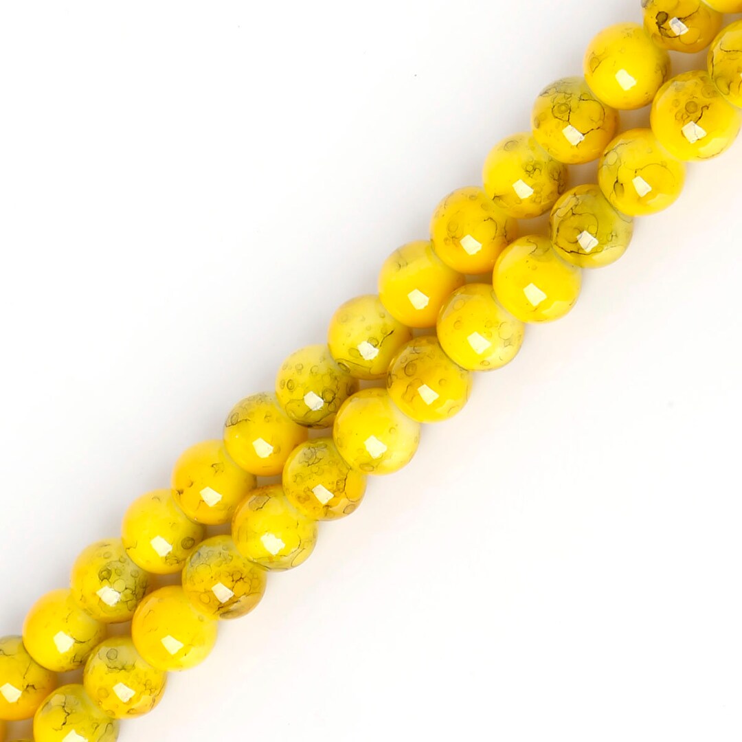 8mm Yellow Glass Marble Round Beads Yellow Mottled Beads Yellow Crystal