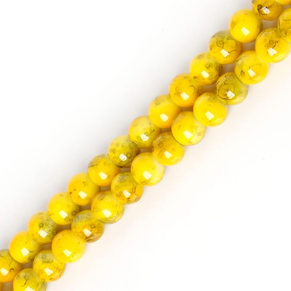 8mm Yellow Glass Marble Round Beads Yellow Mottled Beads Yellow