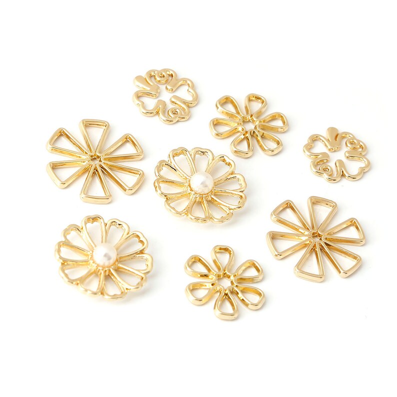 10 Gold Flower Charms 4 Styles, Floral Charm, Gold Charms, Earring Charms image 9