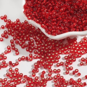 12/0 8/0 6/0 Perle di semi di Rondelle rosse 2mm 3mm 4mm - Perle di semi di vetro rosso rivestite in argento - Rocailles rosse - Perle di semi rossi