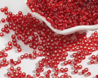 12/0 8/0 6/0 Red Rondelle Seed Beads 2mm 3mm 4mm - Silver Lined Red Glass Seed Beads -Red Rocailles - Red Seed Beads