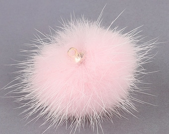 3.5cm Pink Mink Furry Pom Pom Charm Pendant, Fur Ball Charm, Earrings Accessories Findings