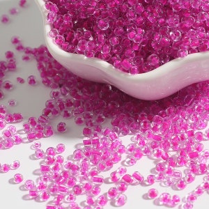 12/0 8/0 6/0 Colore Rosa Caldo Foderato Perle di Semi Trasparenti 2mm 3mm 4mm - Colore Rosa Trasparente All'interno di Perle di Semi di Vetro - Colore Rosa Foderato Rocailles