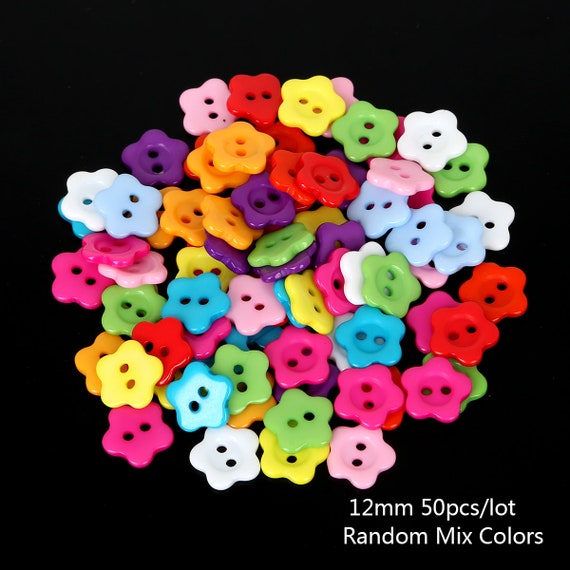 Bottoni A Forma Di Fiore In Resina - 50 Pezzi, 12 Mm - Multicolore - Per Cucito, Maglia E Fai Da Te