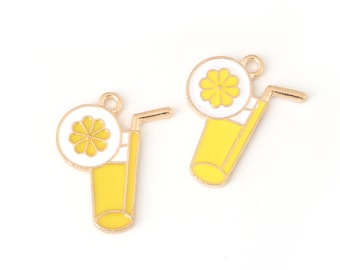 6 Lemonade Charm Pendants - 22x28mm