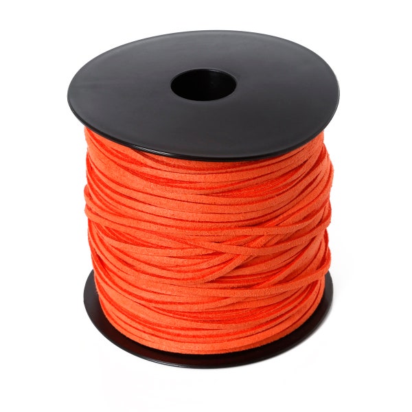 Cordon coréen en faux daim plat orange - 100 yards 2.8mm - Cordon en cuir velours plat - Bracelet Collier Corde Fabrication Artisanale Cordon Fil