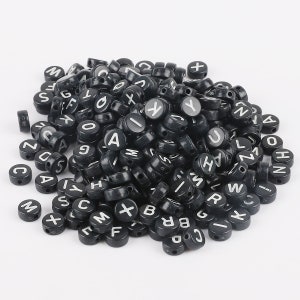 YQ 1900 Pcs Black Letter Beads, Acrylic 4x7mm Round Alphabet Beads