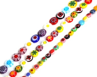 Millefiori Flower Flat Coin Glass Beads, Colorful Beads, Murano Beads, 6mm 8mm 10mm