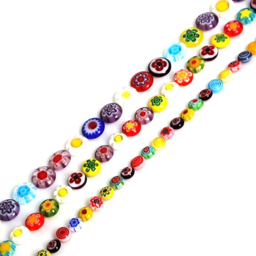 Millefiori Flower Flat Coin Glass Beads Colorful Beads Etsy