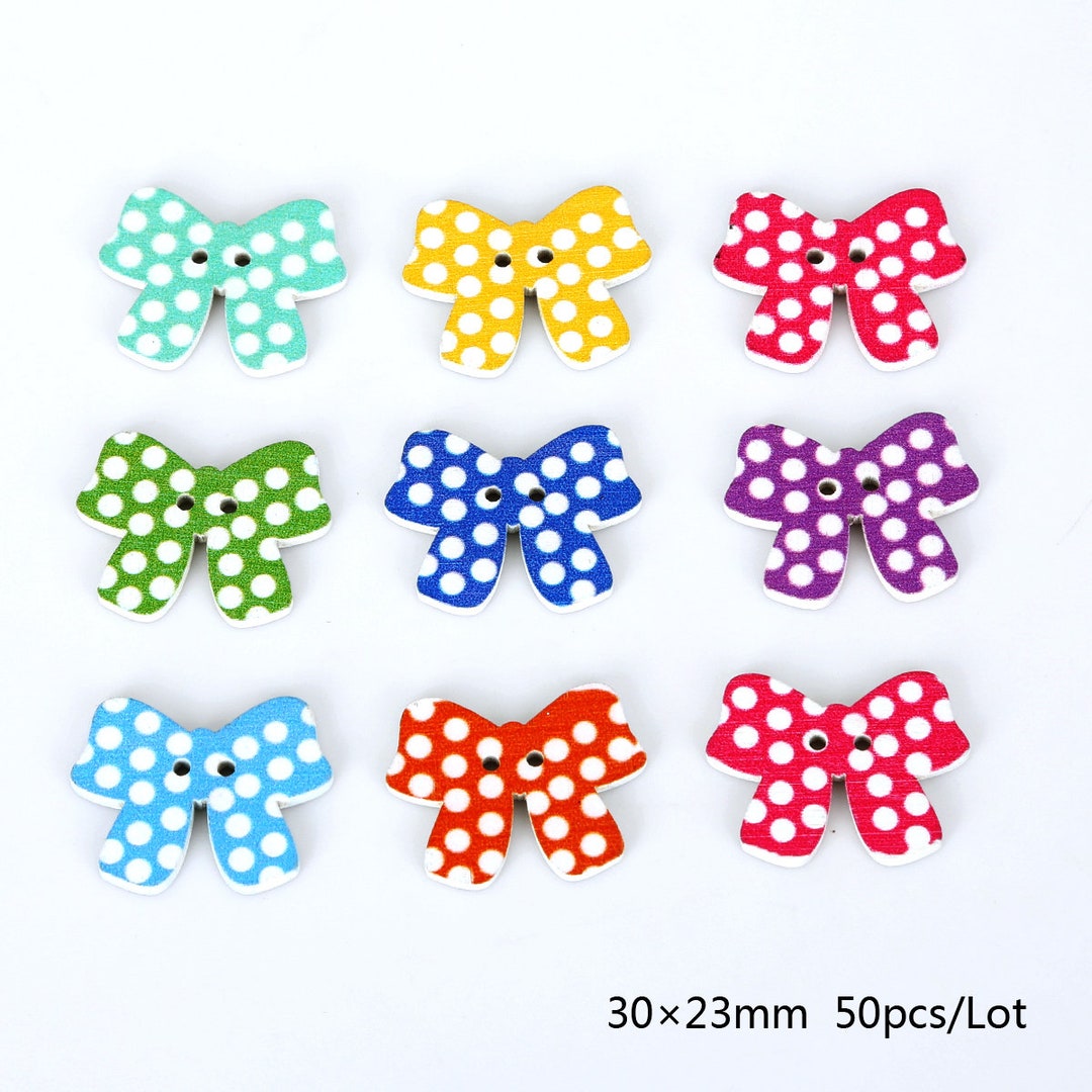 50pcs - Bow Tie Theme Wooden Buttons - Two Hole Mix Bow Tie Buttons ...