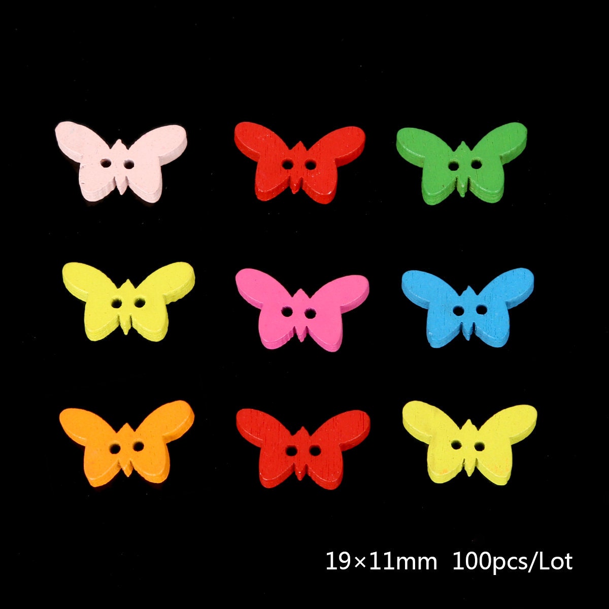 100pcs - Butterfly Theme Wooden Buttons - Two Hole Mix Butterfly ...