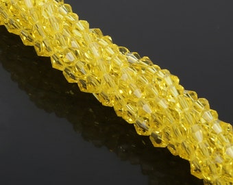 Lemon Yellow Glass Crystal Bicone Beads, Diamond Cut Faceted Spinel Beads, 3mm 4mm 6mm