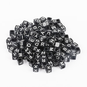 100PCS - 6mm Alphabet Letter Beads , Rainbow Color, White Multi Coloured  Beads , ABC Name Beads, A-Z Letter Beads, Square beads [CB0121]