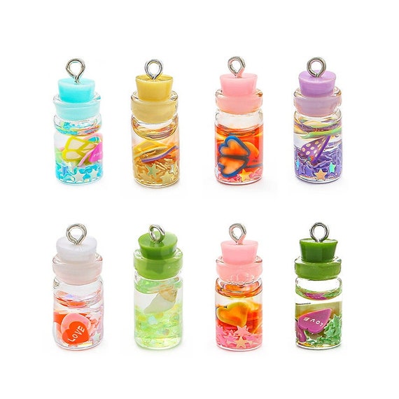 20x10mm Mini Glass Wishing Bottle Charms Beads With Resin 