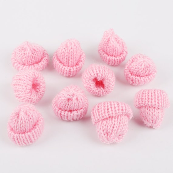 10 pcs Pink Wool Hat Knit Beanie Earring Charms, Pom Pom Cute Winter Charms