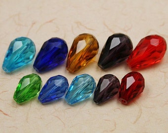 10pcs - A-Grade Crystal Glass Faceted Pear Teardrop Beads, 8x11mm 10x15mm