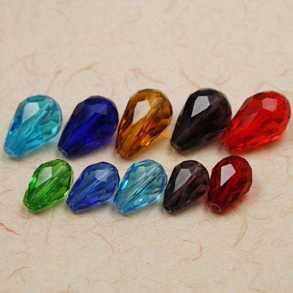 10pcs - Perles de larme de poire à facettes en verre de qualité A, 8x11mm 10x15mm