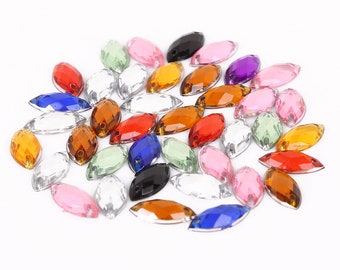 10 couleurs coudre sur dos plat Acrylique Navette Cristal Strass - Flatback Marquise Strass - Flatback Horse Eye - 15mm - 50pcs