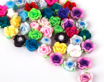 10 Colorful Plumeria Rose Flower Polymer Clay Beads Mixed Color Collection 10mm/12mm