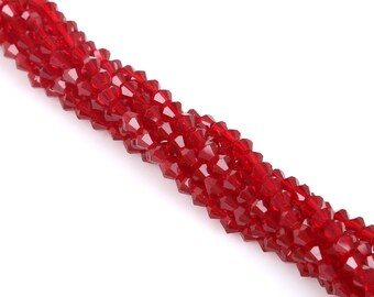 Red Garnet Glass Crystal Bicone Beads, Diamond Cut Faceted Spinel Beads, 3mm 4mm