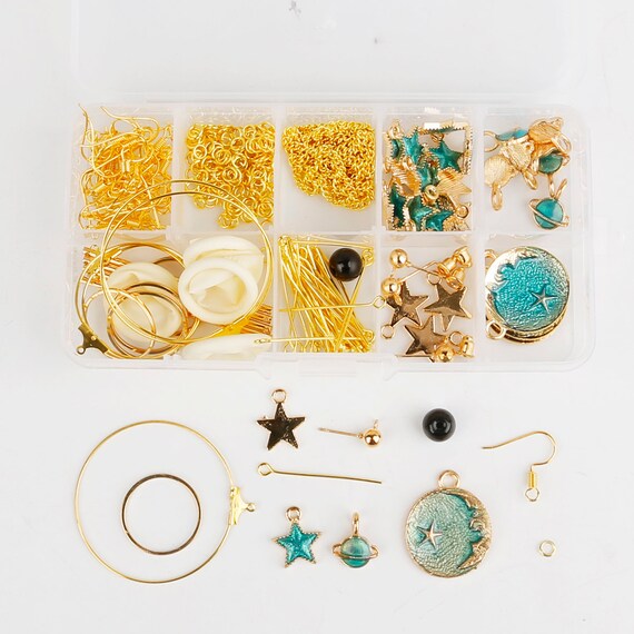 Celestial Diy Earring Kit, Earring Making, Star Earrings, Green Earrings,  Moon Earrings, 1 Kit 
