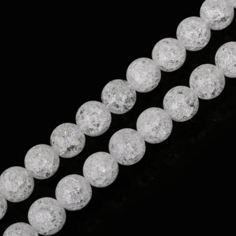 Clear White Gemstone Round Crackle Cracked Crystal Stone Strand Beads 4mm 6mm 8mm 10mm 12mm For DIY Beading Jewelry Making image 1