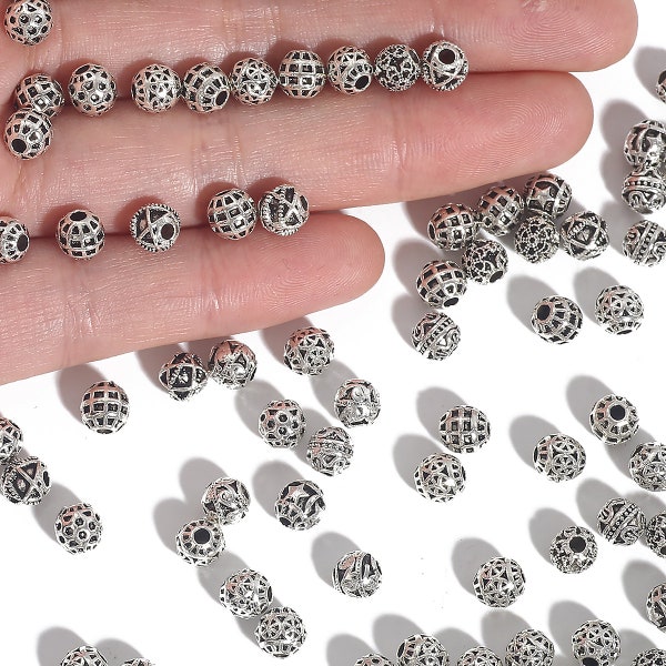 20pcs Filigree Round Beads - Hollow Ball Beads - Round Silver Beads - Filigree Silver Beads