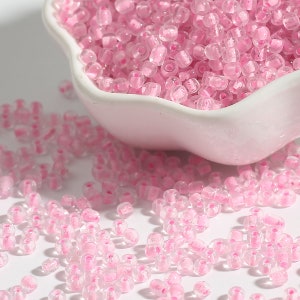 12/0 8/0 6/0 Colore Rosa Foderato Perle di Semi Trasparenti 2mm 3mm 4mm - Colore Rosa Trasparente All'interno di Perle di Semi di Vetro - Colore Rosa Foderato Rocailles