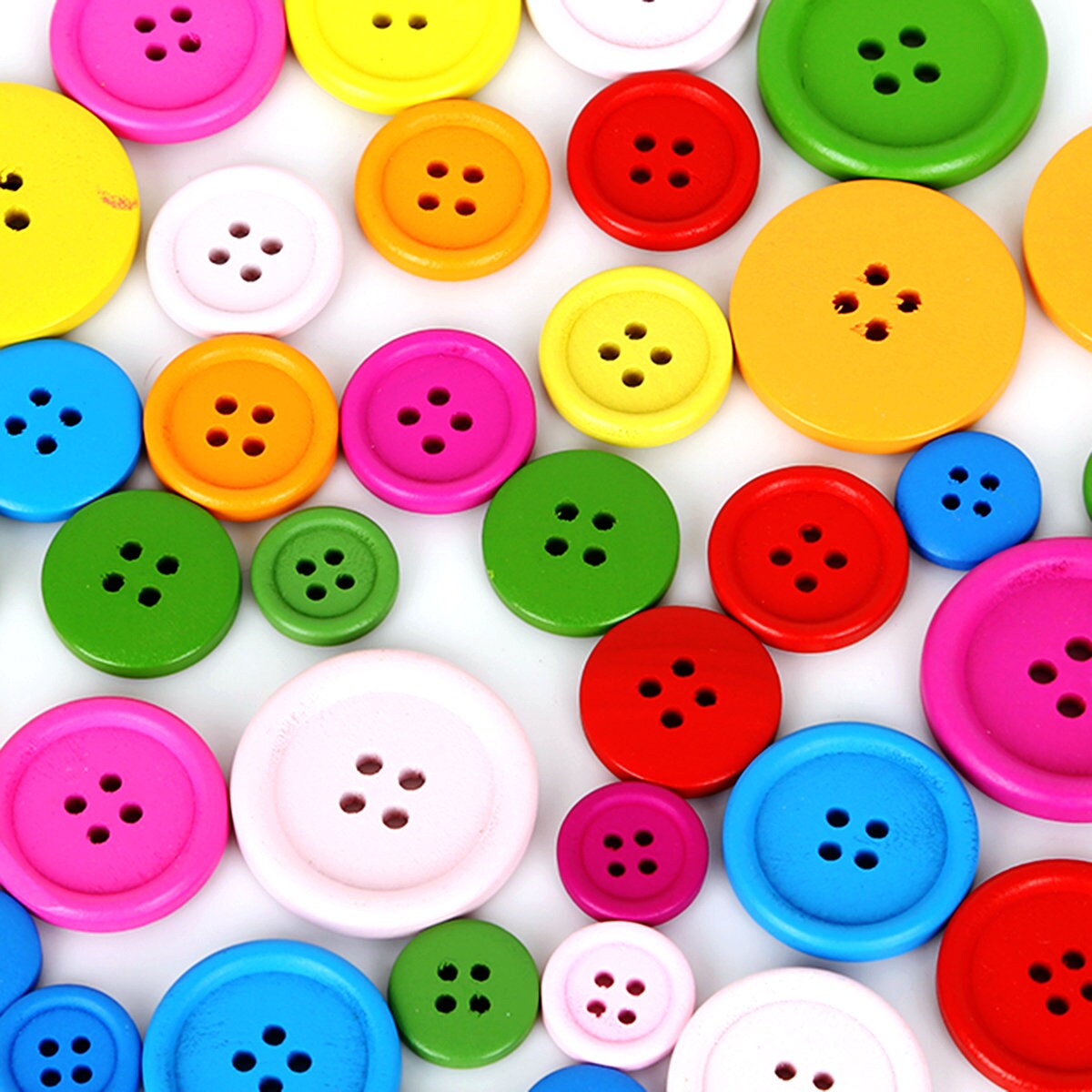 15-30mm Mixed Size Wood Assorted Round Buttons - Round Resin Four Hole ...