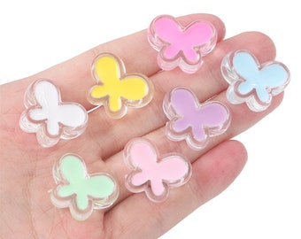 Acrylic Butterfly Beads in Clear Mixed Colors - Butterfly Jewelry - Butterfly Charms - 24mm Size 9mm Thick - 4mm Hole - 10 Pieces