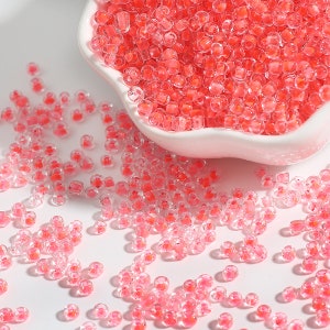 12/0 8/0 6/0 Colore Corallo Foderato Perle di Semi Trasparenti 2mm 3mm 4mm - Colore Corallo Trasparente All'interno Di Perle di Semi di Vetro - Colore Corallo Foderato Rocailles