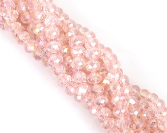 Light Pink AB Clear Glass Crystal Rondelle Beads, Natural Clear Quartz, Clear Oval Faceted Beads, 2mm 3mm 4mm 6mm 8mm