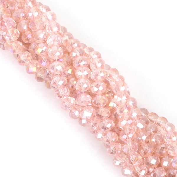 Light Pink AB Clear Glass Crystal Rondelle Beads, Natural Clear Quartz, Clear Oval Faceted Beads, 2mm 3mm 4mm 6mm 8mm