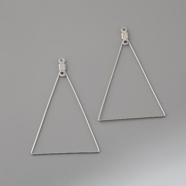 10 pcs Silver Triangle Earring Components, Geometric Earring Findings, 48x31mm